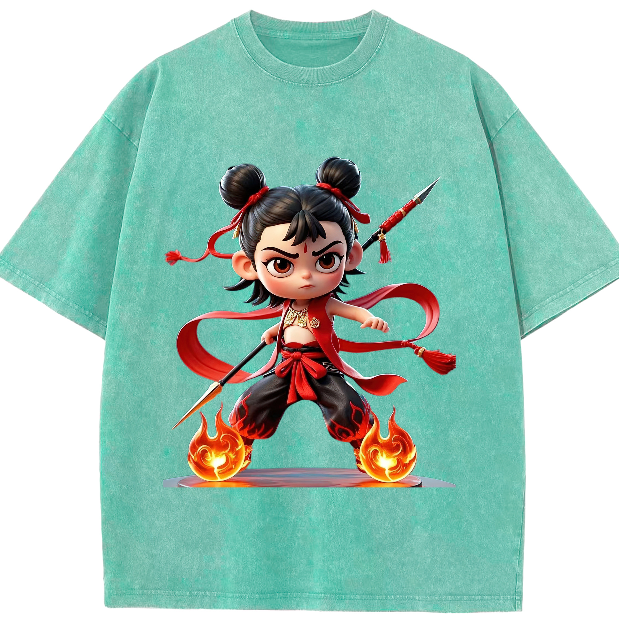 （画像用） Ne Zha 2 ナタ 魔童の大暴れ 綿100% ヴィンテージ風 半袖Tシャツ（フロントプリント）